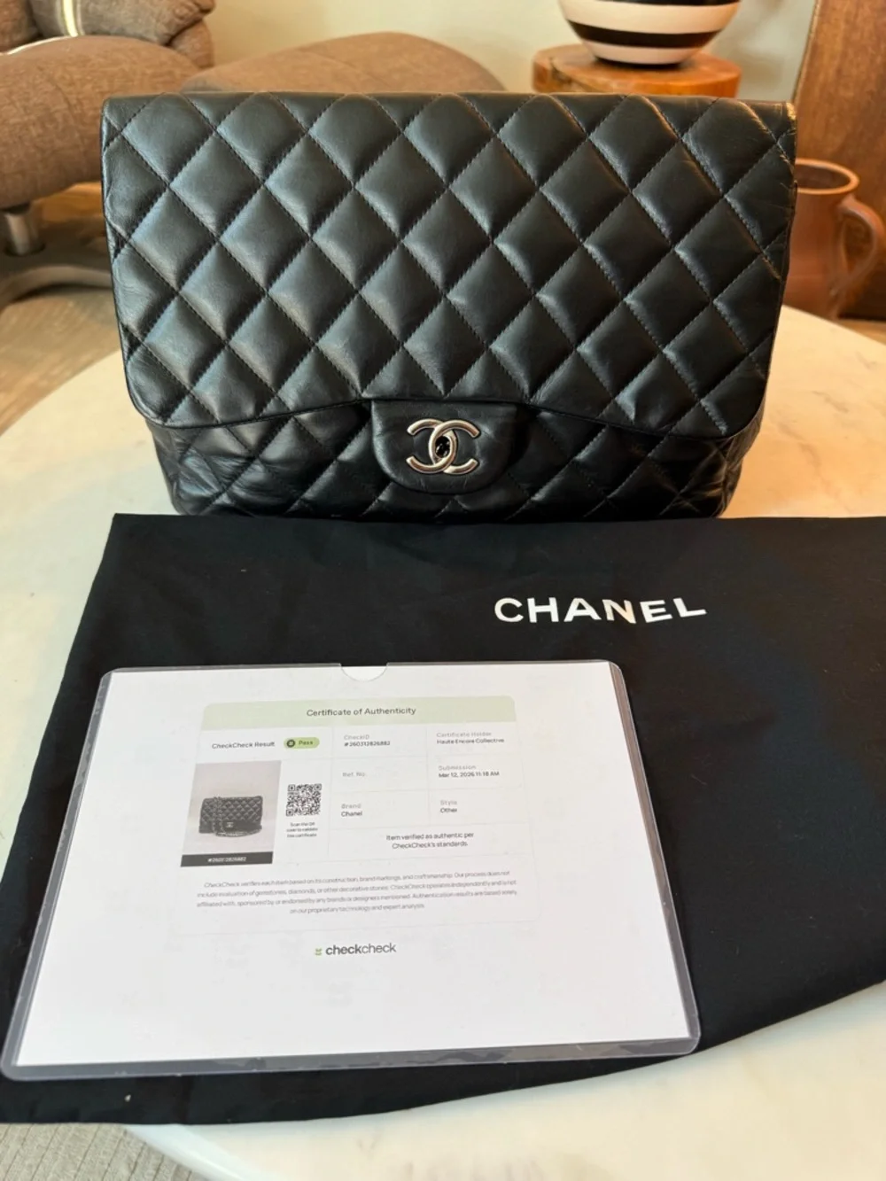 CHANEL classic single flap lambskin Black Quilted Bag with Silver Chain jumbo - Picture 15 of 16